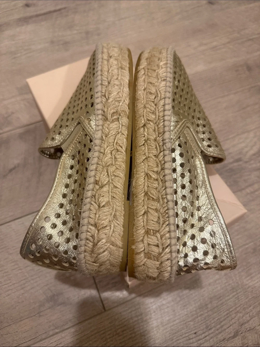 Loeffler Randall Metallic Gold Perforated Espadrille Slip-On